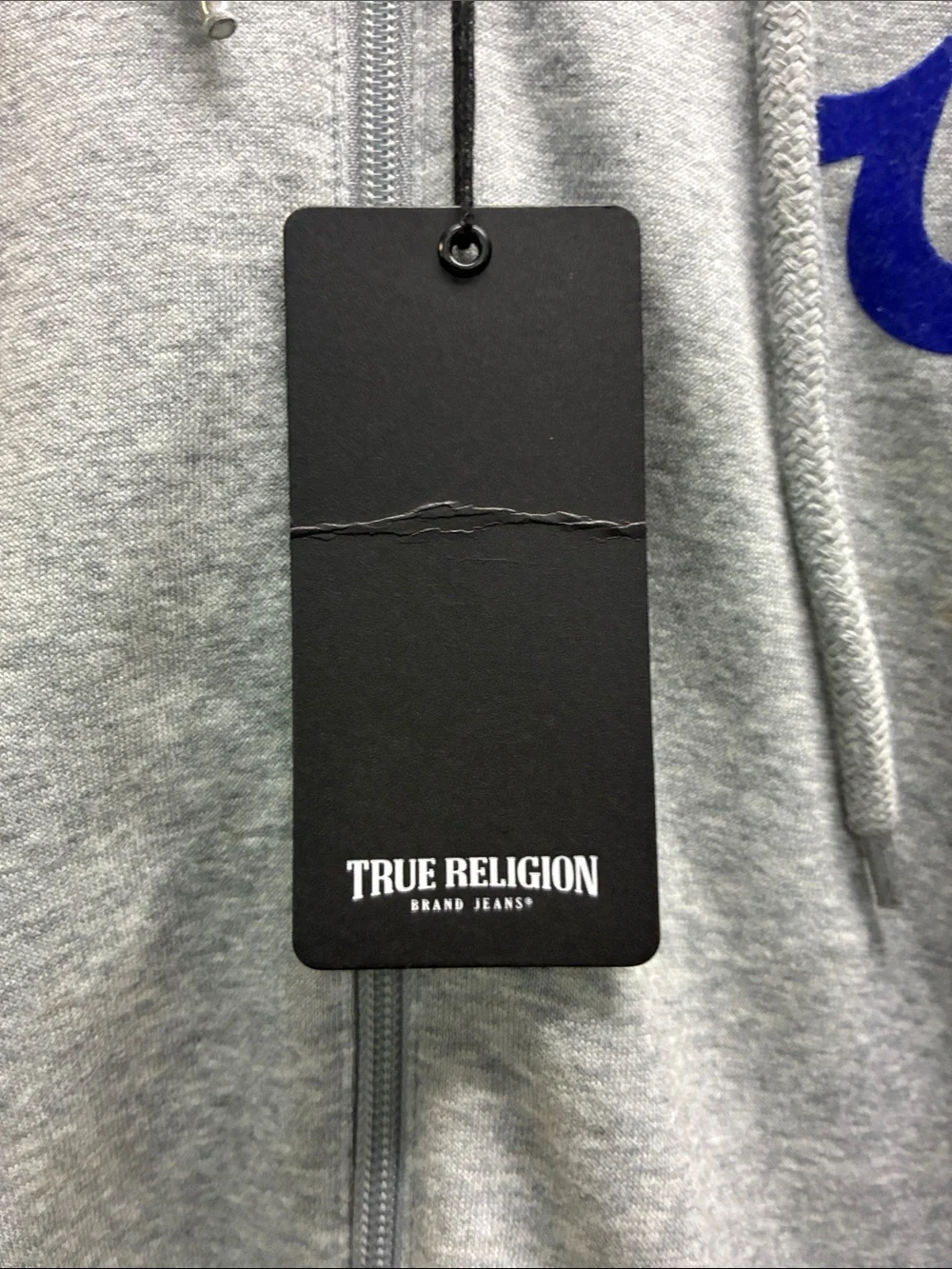 True Religion Heather Gray Full-Zip Hoodie with Blue Logo
